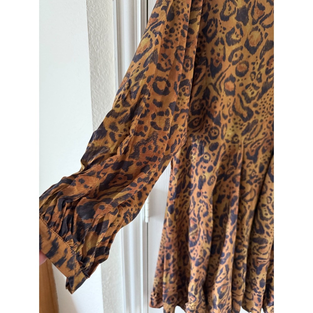 H&M Brown Leopard Print Flowy Mini Dress Long Sleeve Boho‎ Animal Print Size S - Picture 4 of 11